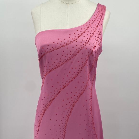 Vintage 90s Rampage Gown One Shoulder Glitter Front Side Slit Maxi Pink Womens 4 - Picture 2 of 7